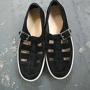 Black Suede Buckle Sneaker Sandals